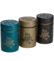 Lata Yumiko para 100 g de té - Diseño redondo en relieve con tapa a presión en 3 modelos