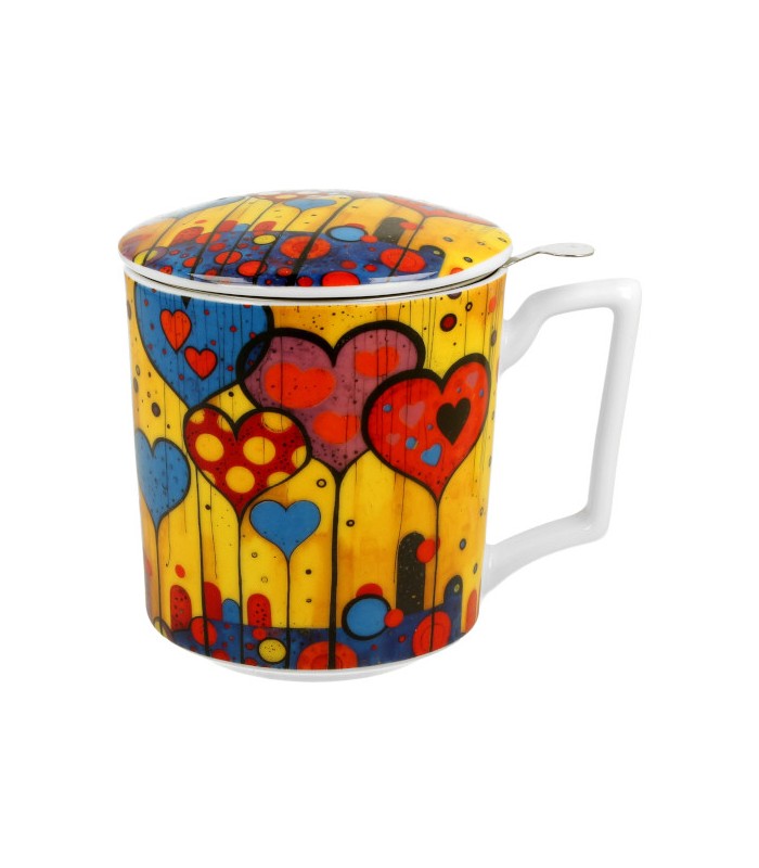 Taza Modern Heart de porcelana - 0,40 L con filtro y tapa.Té y Sensaciones