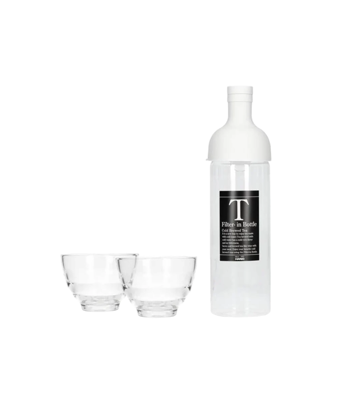 Set Botella con filtro para té frio y vasos, Hario 750ml.Té y Sensaciones