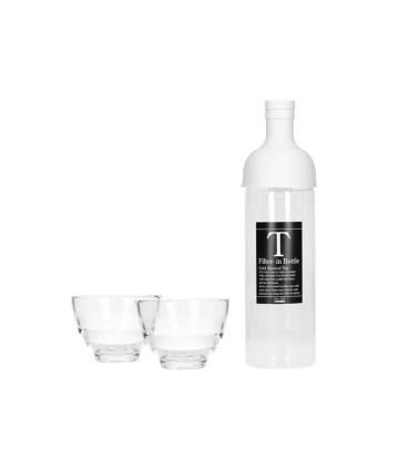 Set Botella con filtro para té frio y vasos, Hario 750ml.