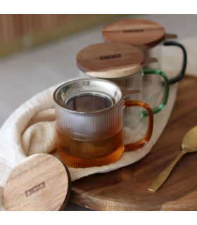 Taza Karl 300ml de Vidrio borosilicato con filtro y tapa.