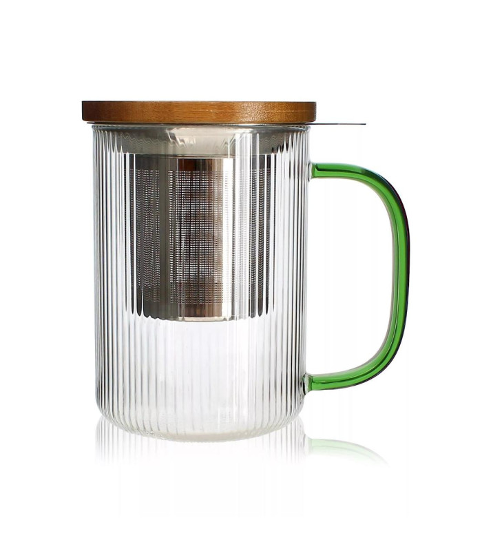Taza Karl 475ml de Vidrio borosilicato con filtro y tapa.Té y Sensaciones
