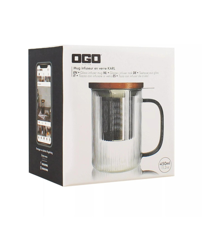 Taza Karl 475ml de Vidrio borosilicato con filtro y tapa.Té y Sensaciones
