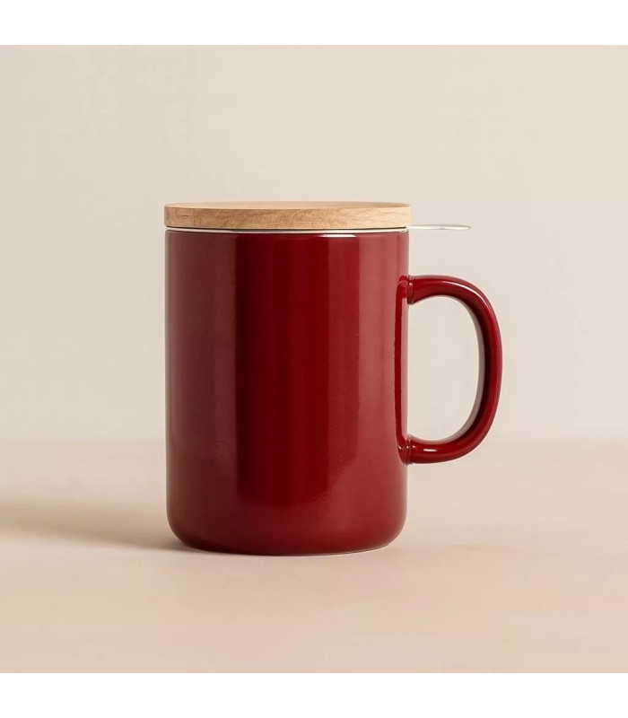 Taza Anna – Gres Magenta 350 ml con filtro y tapa de maderaTé y Sensaciones