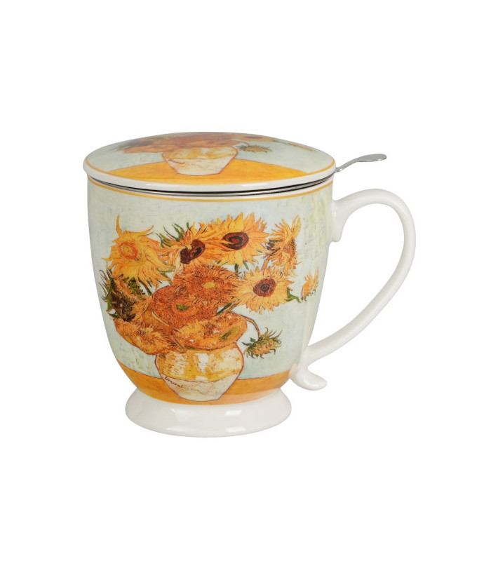 Taza Sunflowers 2 de porcelana 0,50 L con filtro y tapa – inspirada en Van GoghTé y Sensaciones