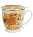 Taza Sunflowers 2 de porcelana 0,50 L con filtro y tapa – inspirada en Van Gogh