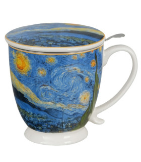 Taza Starry 2 de porcelana 0,50 L con filtro y tapa – inspirada en La noche estrellada de Van Gogh