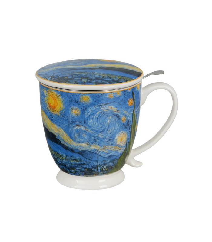 Taza Starry 2 de porcelana 0,50 L con filtro y tapa – inspirada en La noche estrellada de Van GoghTé y Sensaciones