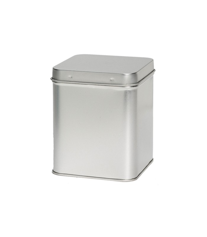 Lata plateada para té 250 g – Metal con tapa de bisagraTé y Sensaciones